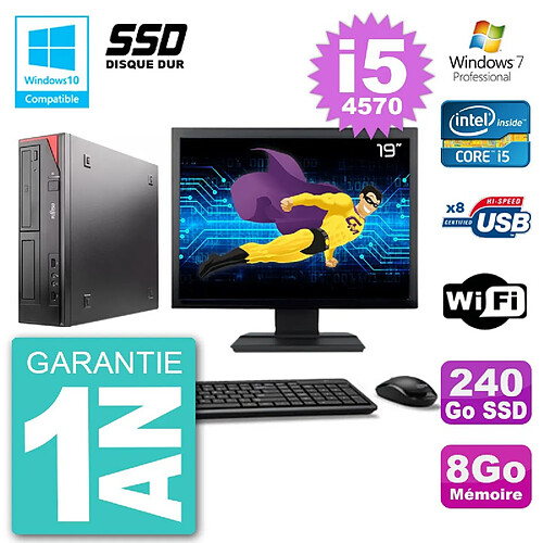 PC Fujitsu Esprimo E520 Ecran 19" i5-4570 RAM 8Go SSD 240Go Graveur DVD Wifi W7 · Occasion