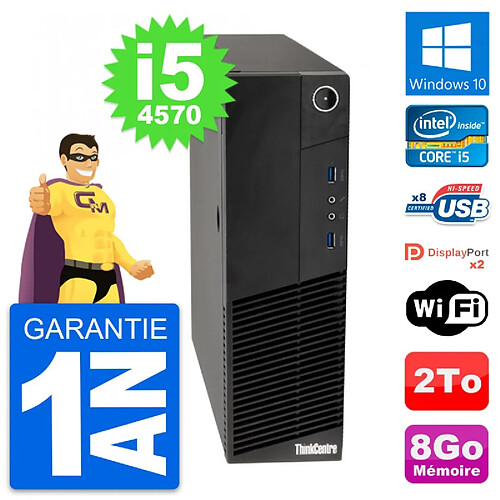 PC Lenovo ThinkCentre M83 SFF Intel i5-4570 RAM 8Go Disque 2To Windows 10 Wifi · Occasion