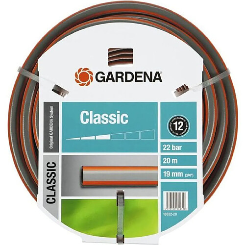 GARDENA Tuyau d'arrosage Classic – Longueur 20m – Ø19mm – Haute résistance pression 22 bar maximum – Garantie 12 ans (