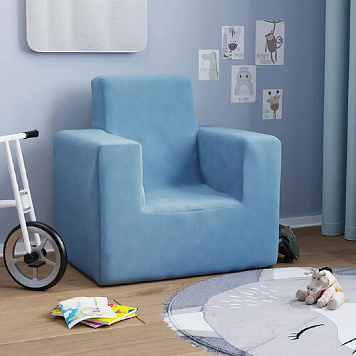 vidaXL Canapé pour enfants Bleu Peluche douce