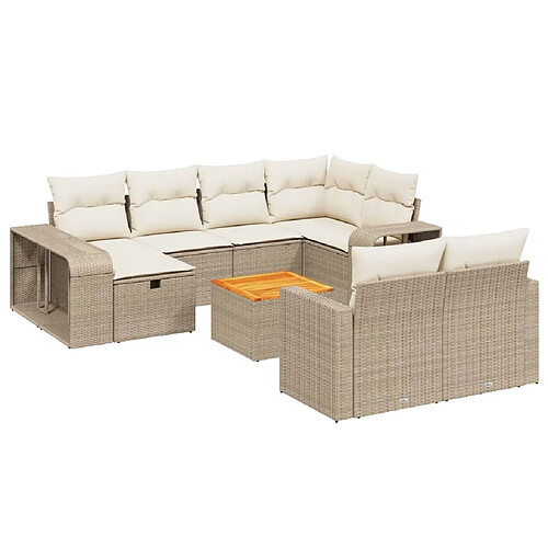 Maison Chic Salon de jardin 11 pcs avec coussins, Ensemble Tables et chaises d'extérieur beige résine tressée -GKD658325