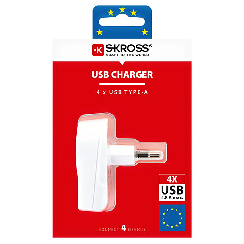 Chargeur secteur skross europe vers x4 sortie usb blanc