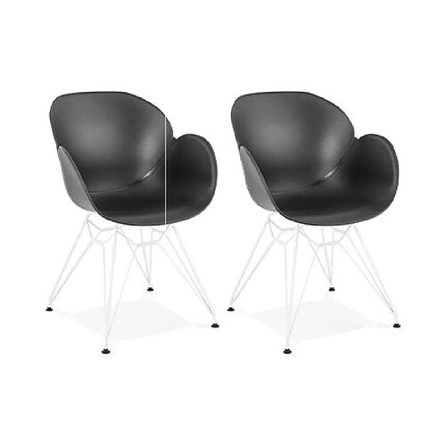 Mes Lot de 2 fauteuils design noir piétement métal blanc - UMILA