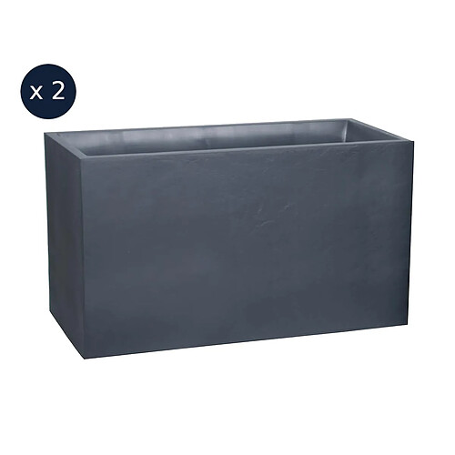 Lot de 2 Jardinières Muret Volcania effet pierre - 99,5 x 39,5 x 60 cm - 116 L - Gris anthracite - Eda