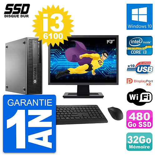 PC HP EliteDesk 800 G2 SFF Ecran 19" i3-6100 RAM 32Go SSD 480Go Windows 10 Wifi · Occasion