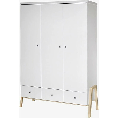 Schardt Armoire bébé 3 portes laqué blanc et pieds hêtre Holly Nature L 127 x H 192 x P 53 cm