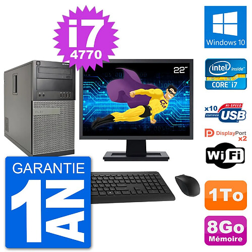 PC Tour Dell 7020 Ecran 22" Intel i7-4770 RAM 8Go Disque 1To Windows 10 Wifi · Occasion