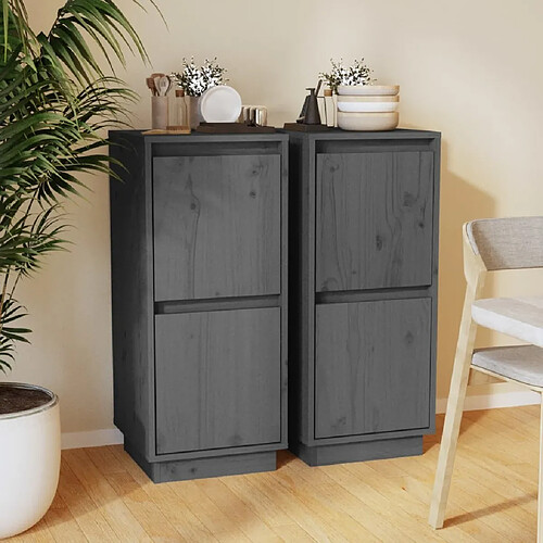 Maison Chic Ensemble de 2 Buffets,commode,console pour rangement Gris 31,5x34x75 cm Bois massif de pin -MN22036