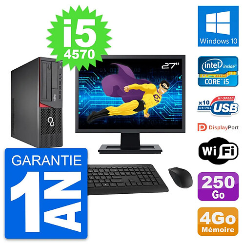 PC Fujitsu E720 DT Ecran 27" Intel i5-4570 RAM 4Go Disque 250Go Windows 10 Wifi · Occasion