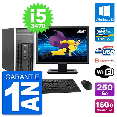 PC Tour HP Pro 6300 CMT Ecran 22" i5-3470 RAM 16Go Disque 250Go Windows 10 Wifi · Occasion