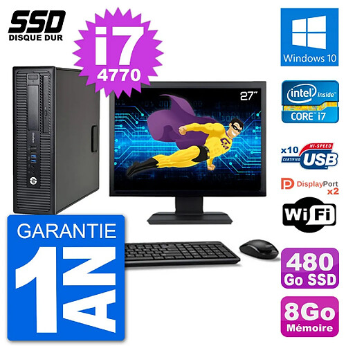 PC HP EliteDesk 800 G1 Ecran 27" Core i7-4770 RAM 8Go SSD 480Go Windows 10 Wifi · Occasion