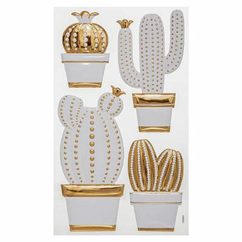 Stickers Brillants Cactus 24x41cm Blanc & Or