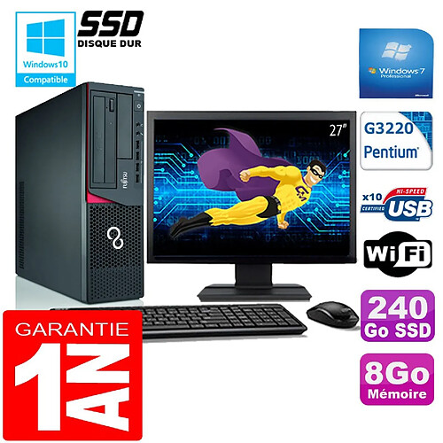 PC Fujitsu Esprimo E720 E85+ SFF G3220 8Go Disque 240 Go SSD Wifi W7 Ecran 27" · Occasion