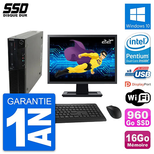 PC Lenovo M82 SFF Ecran 22" Intel G630 RAM 16Go SSD 960Go Windows 10 Wifi · Occasion