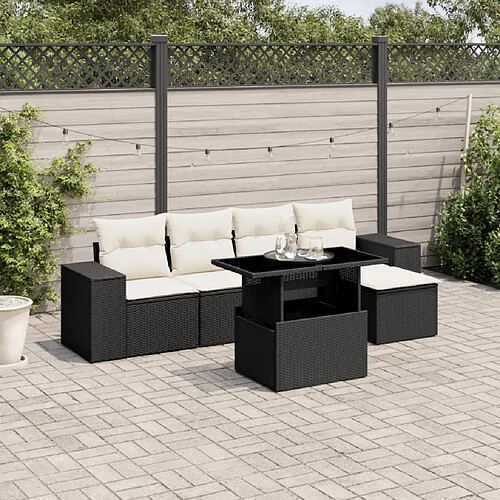 vidaXL Salon de jardin 6 pcs avec coussins noir résine tressée