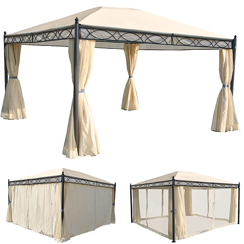 Mendler Pergola Cadiz, pavillon de jardin, cadre stable à 7cm avec paroi et moustiquaire ~ crème 4x3m