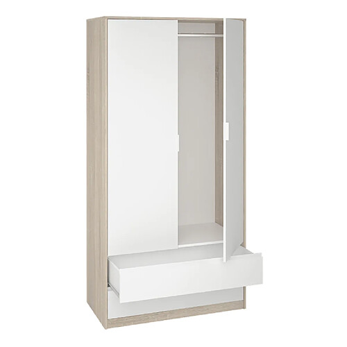 Pegane Armoire placard / meuble de rangement coloris chêne clair / blanc - Longueur 100 x Hauteur 200 x Profondeur 50 cm