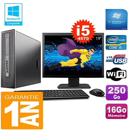 PC HP EliteDesk 800 G1 SFF Core I5-4570 16Go Disque 250 Go Wifi W7 Ecran 19" · Occasion