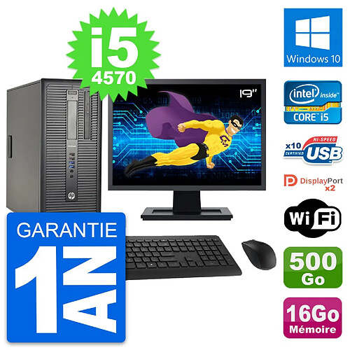 PC Tour HP 600 G1 Ecran 19" Intel i5-4570 RAM 16Go Disque 500Go Windows 10 Wifi · Occasion