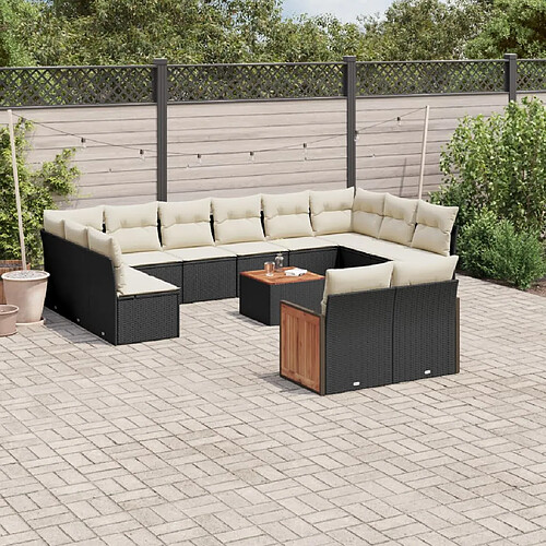 vidaXL Salon de jardin avec coussins 13 pcs noir résine tressée