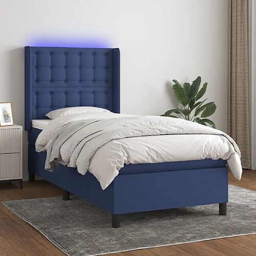 Sommier à lattes,Cadre à lattes de lit pour Adulte matelas et LED Bleu 100x200 cm Tissu -MN47279