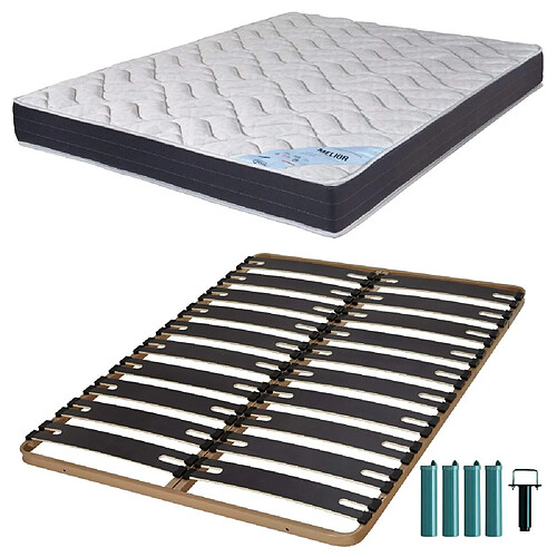 Ebac Matelas mousse + Sommier métal C310 160x200 Melior - Hauteur 20 cm - Soutien ferme