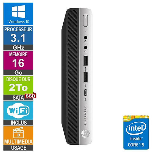 HP 800 G3 Mini i5-6500T 3.10GHz 16Go/2To SSD Wifi W10 · Reconditionné