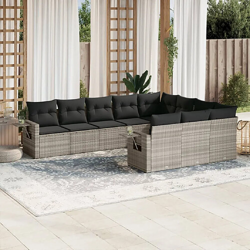 vidaXL Salon de jardin avec coussins 10 pcs gris clair résine tressée