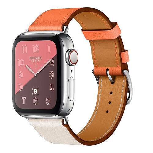 Wewoo Bracelet de poignet en cuir bicolore à boucle unique pour Apple Watch séries 3 et 2 et 1 42 mmriz blanc + orange