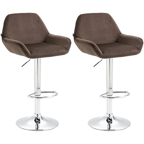 Decoshop26 Lot de 2 tabourets de bar repose-pieds en forme d'arc en métal chromé assise en velours marron 10_0004030