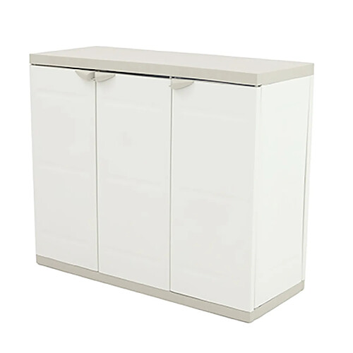 Pegane Armoire basse 3 portes intérieur/extérieur coloris beige - Longueur 105 x Profondeur 44 x Hauteur 88 cm