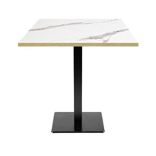 Restootab Table 70x70cm - modèle Milan marbre blanc chants laiton