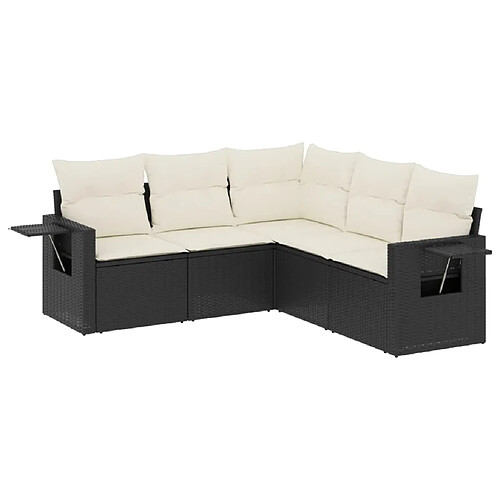 Maison Chic Ensemble de 5 Tables et chaises d'extérieur avec coussins,Salon de jardin noir résine tressée -GKD794501