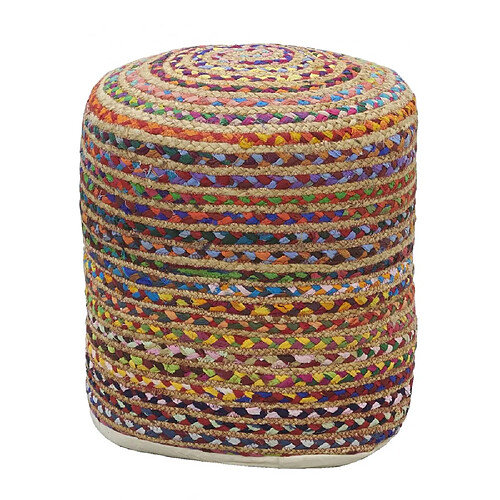 Aubry Gaspard Pouf en coton et jute multicolore.