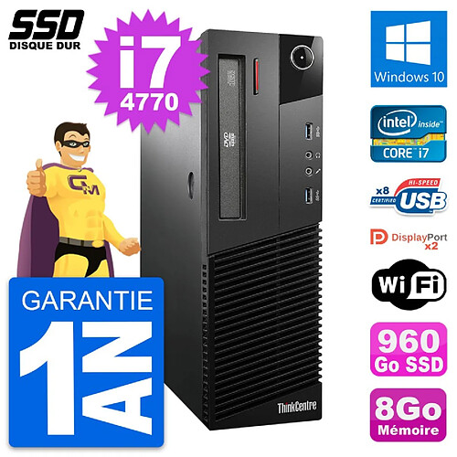 PC Lenovo ThinkCentre M93p SFF Intel i7-4770 RAM 8Go SSD 960Go Windows 10 Wifi · Occasion