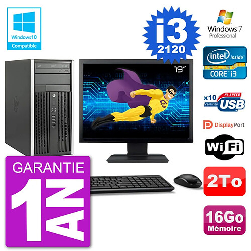 PC HP 6300 MT Ecran 19" Core i3-2120 RAM 16Go Disque 2To Graveur DVD Wifi W7 · Occasion