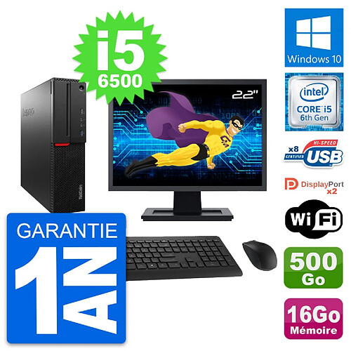 PC Lenovo M800 SFF Ecran 22" Intel i5-6500 RAM 16Go Disque 500Go Windows 10 Wifi · Occasion