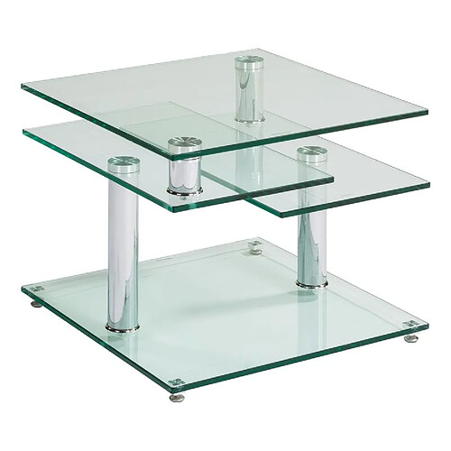 Modern Living Table basse verre et chromé DINO 2 avec 2 plateaux pivotants