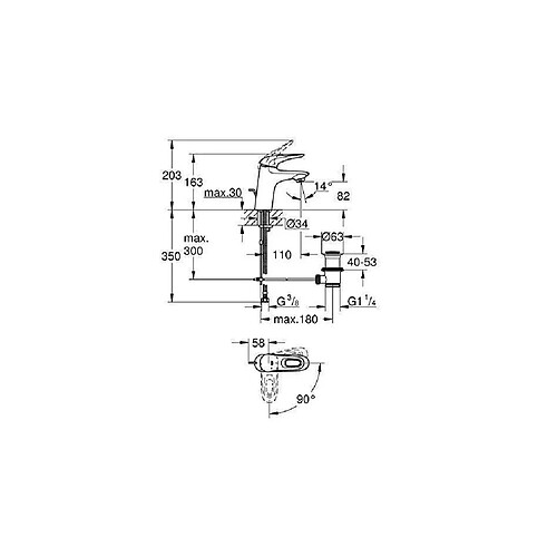 GROHE Mitigeur lavabo monocommande Eurostyle 23374LS3 - Bec fixe - Limiteur de température - Economie d'eau -Blanc/Chrome - Taille S