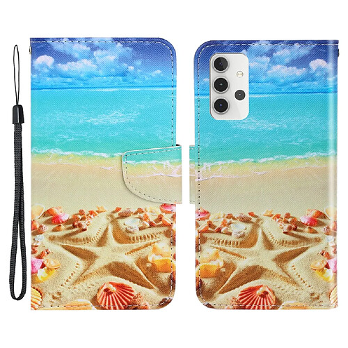 Etui en PU Impression de motifs Texture croisée avec support plage pour votre Samsung Galaxy A32 4G (EU Version)