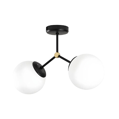 Vente-Unique Plafonnier en métal 2 globes - L. 44 x H. 28 cm - Noir et blanc - DAMAR