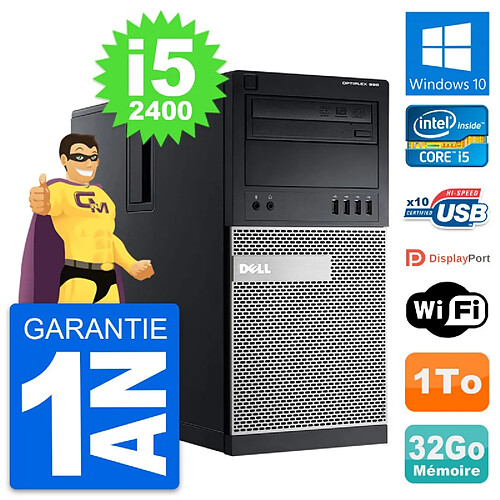 PC Tour Dell OptiPlex 990 Intel i5-2400 RAM 32Go Disque Dur 1To Windows 10 Wifi · Occasion