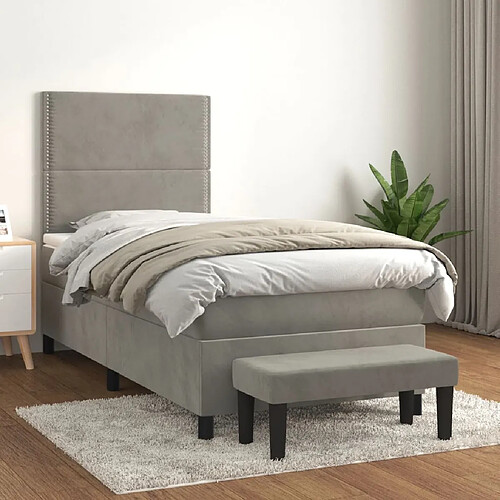 vidaXL Sommier à lattes de lit et matelas Gris clair 90x190 cm Velours