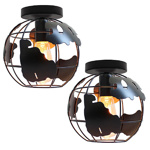 Stoex 2x Plafonnier Industrielle Cage forme Carte 20cm , Vintage Lampe de Plafond en M