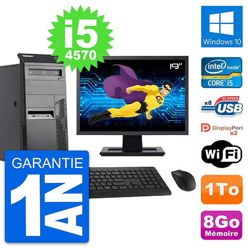 PC Tour Lenovo M83 Ecran 19" Core i5-4570 RAM 8Go Disque Dur 1To Windows 10 Wifi · Occasion