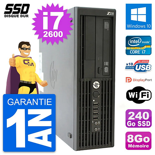 PC HP WorkStation Z210 SFF Intel Core i7-2600 RAM 8Go SSD 240Go Windows 10 Wifi · Occasion