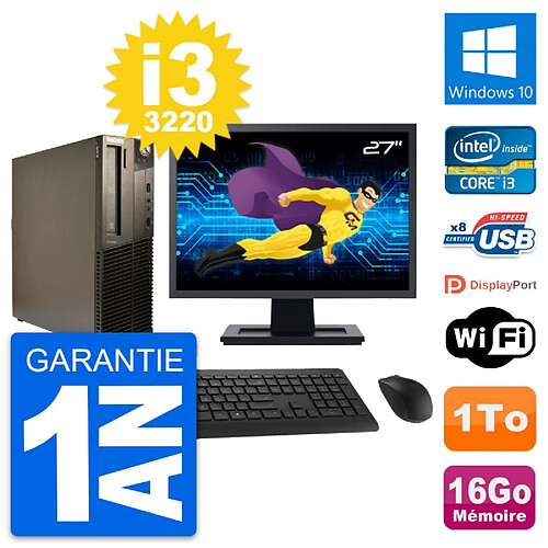 PC Lenovo M82 SFF Ecran 27" Intel i3-3220 RAM 16Go Disque 1To Windows 10 Wifi · Occasion