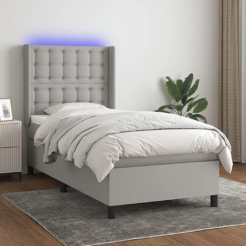 Sommier à lattes et matelas LED,Cadre à lattes de lit pour Adulte Gris clair 100x200 cm Tissu -MN94856