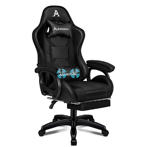 ALFORDSON Chaise Gaming avec Chaise Bureau de Massage Lombaire à 2 Points Noir