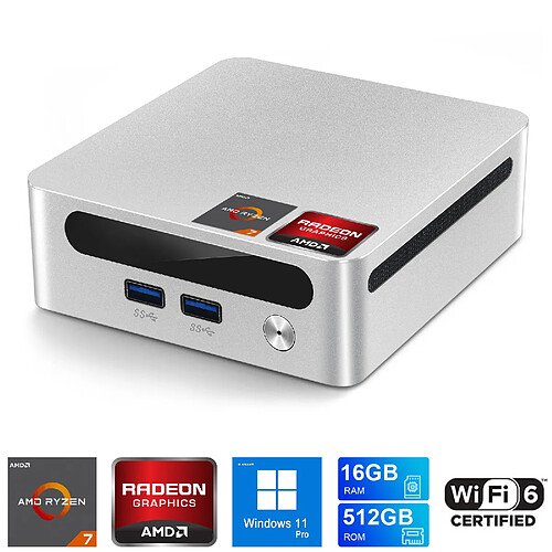 VANWIN Mini PC AMD Ryzen 7-4800U( jusqu'à 4.3GHz) 16GB DDR4 512GB NVMe SSD, Dual LAN Windows 11 Pro Mini Ordinateur for Office & Business, 4K @ 60 Hz Triple Display, WiFi 6, Bluetooth 5.2-Blanc